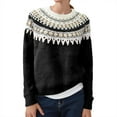 thumbnail image 2 of Conairie Fair Isle Sweater for Women Round Neck Sweater Striped Design Loose Fashion Fall Winter Long Sleeve Pullovers Top Multicolor Black Black, 2 of 4