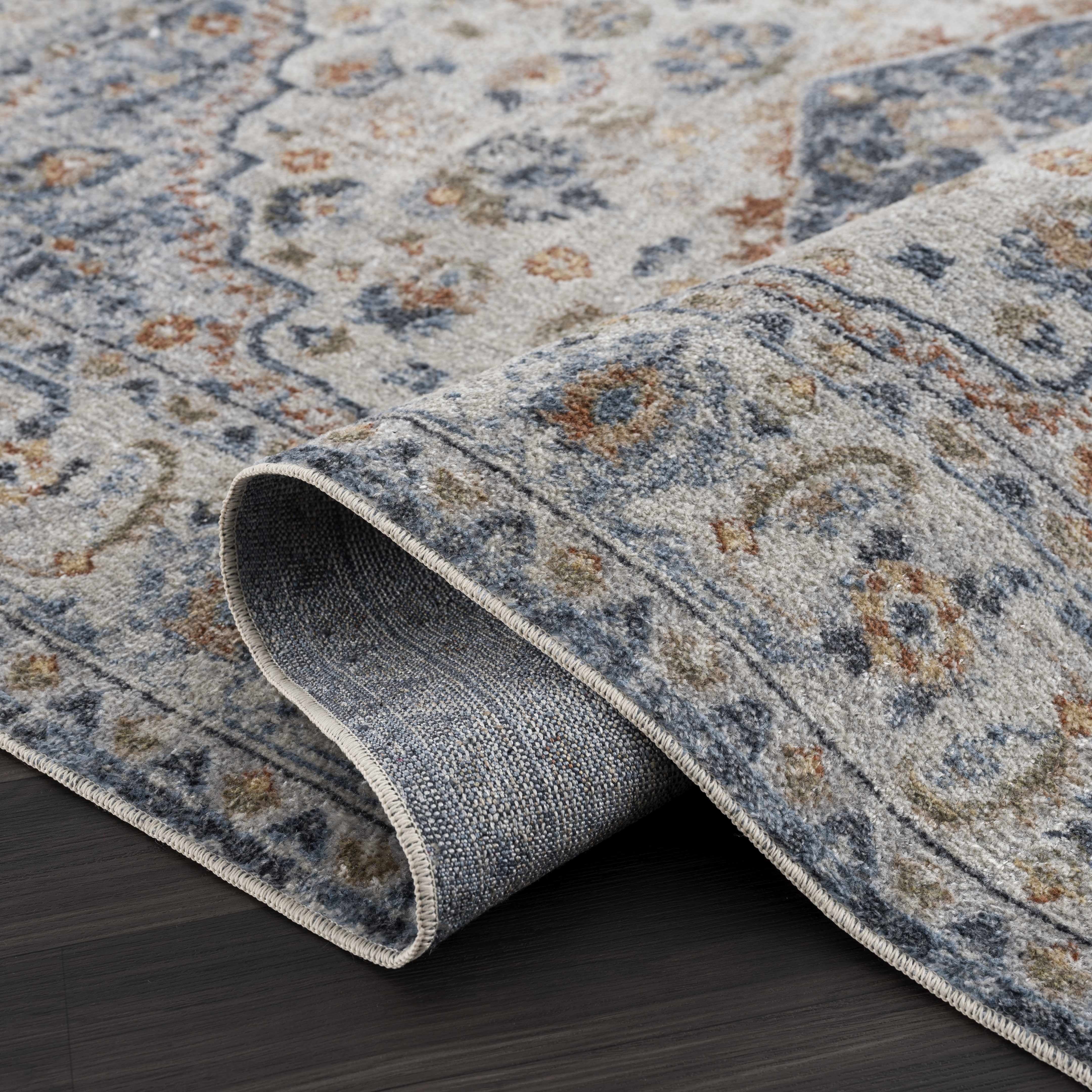 Hauteloom Hiti Living Room, Bedroom Machine Washable Area Rug - Traditional Oriental Medallion Carpet - Blue, Orange, Gray, Beige, Cream - 5'3" x 7'