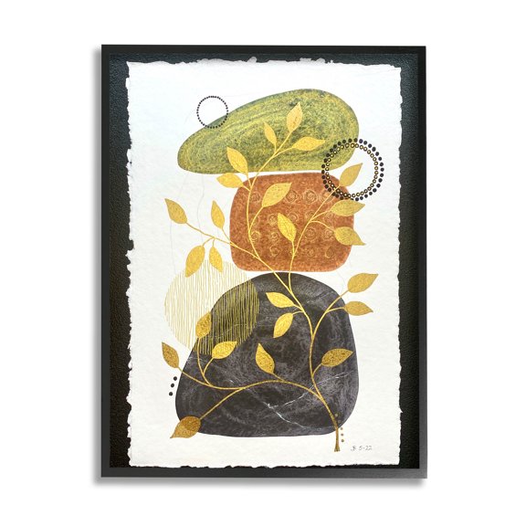 Layered Plant Leaf Pebbles Abstract Graphic Art Black Framed Art Print Wall Art