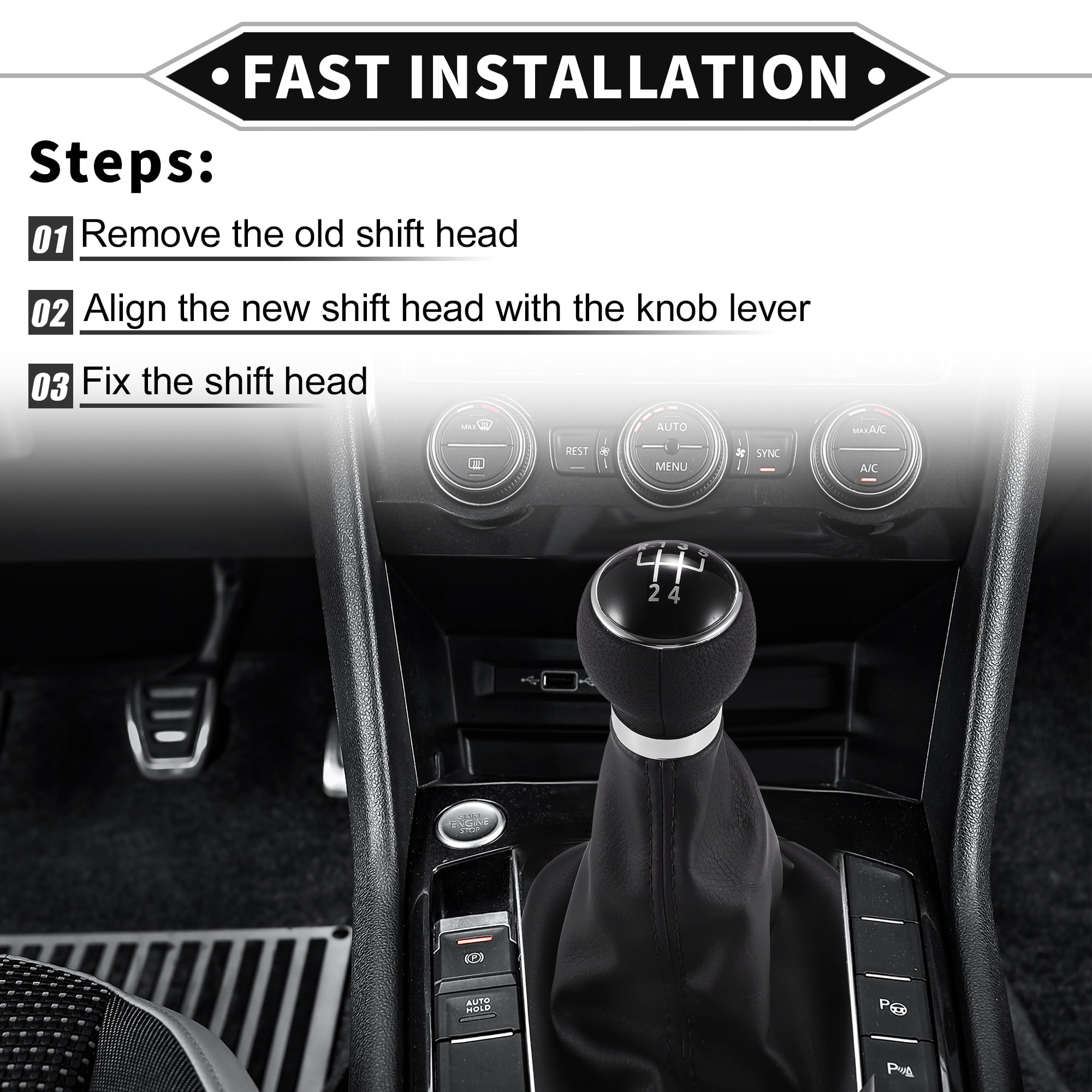 Unique Bargains 1 Set Gear Shift Knob with Boot Dust Cover Compatible for VW Caddy II 2 MK2 Faux Leather Black 5 Speed