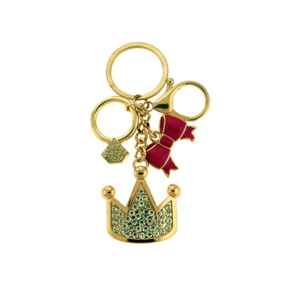 Blingy Rhinestone Accented Gold-tone Key Chain With Crown, Diamond Ring Accents And Trigger Snap KEKC6267