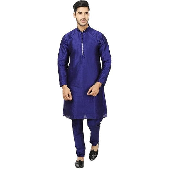 Royal Kurta Men's Polyester Churidaar Kurta (ROYAL-345-CHOTA-MOTI-BLUE-38_Blue_38)