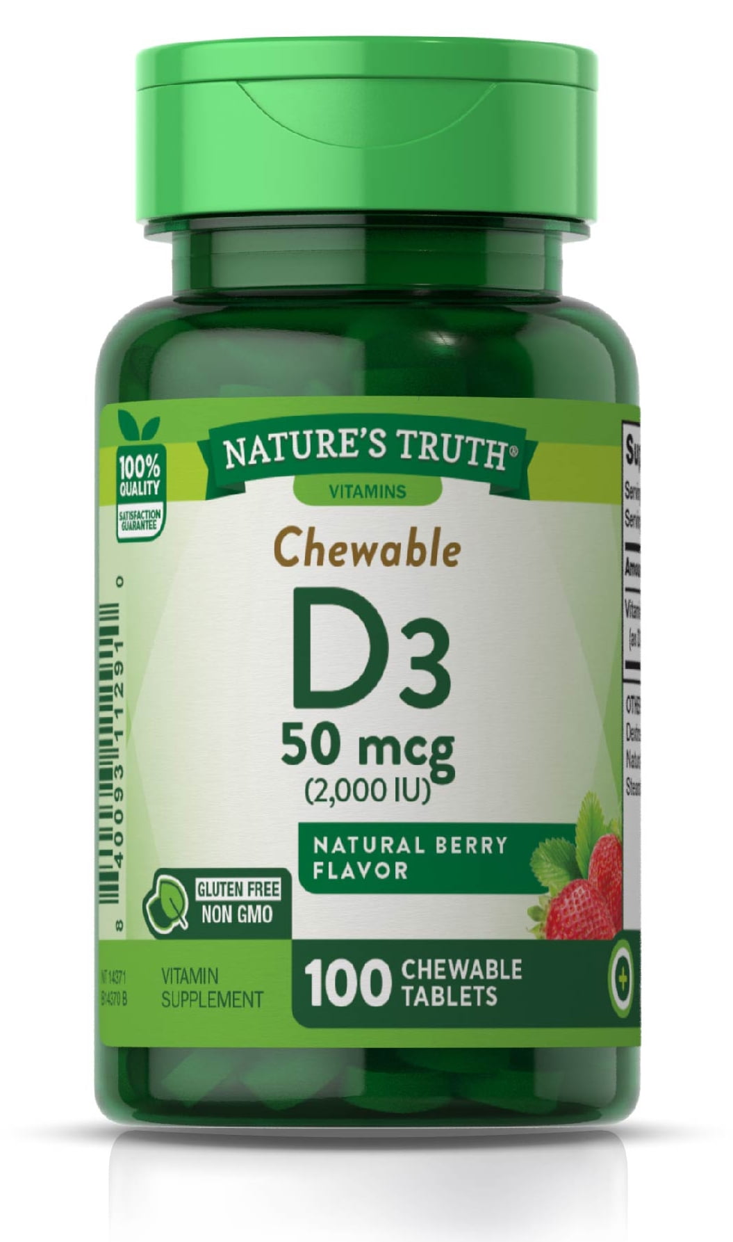 Chewable Vitamin D3 2,000 IU 100 Tablets Berry Flavor Vegetarian
