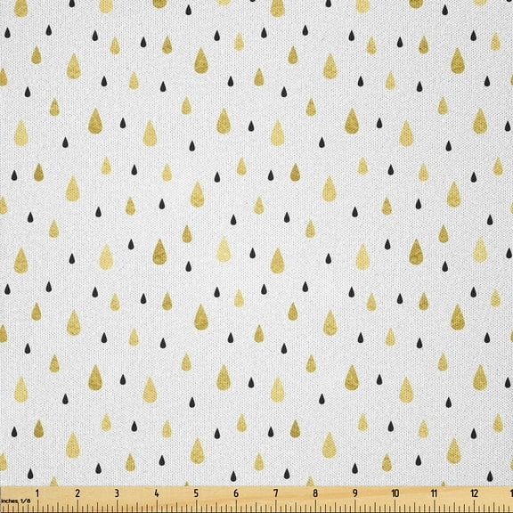 Ambesonne Autumn Fabric by the Yard Microfiber, Raindrops Glimmer, 1 Yard, Mustard Black White