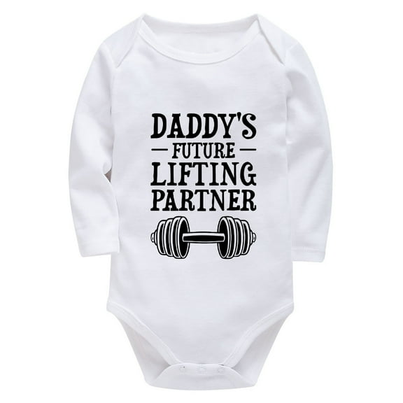 Daddy's Future Lifting Partner Newborn Welcome Home Outfit Girl Long Sleeve Baby Boy Newborn Coming Home White Infant Romper