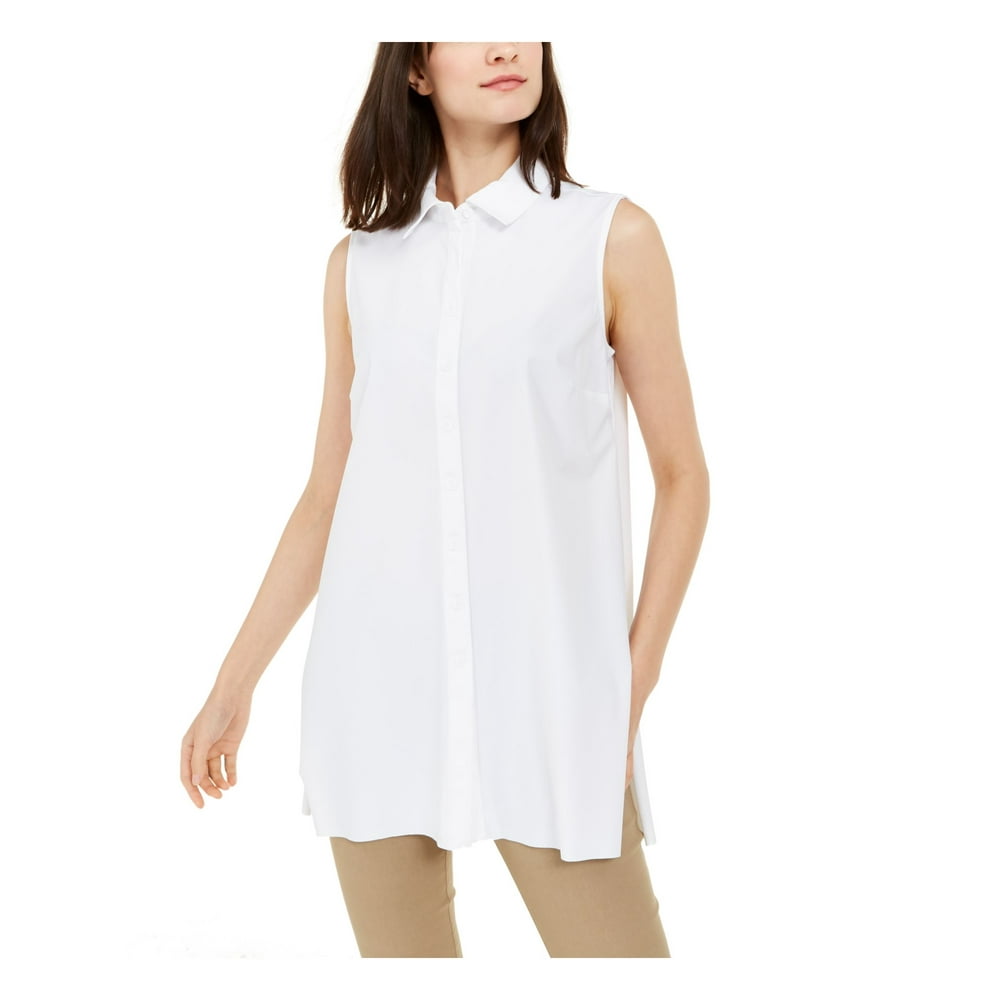 Alfani ALFANI Womens White Buttons Solid Sleeveless Collared Dress
