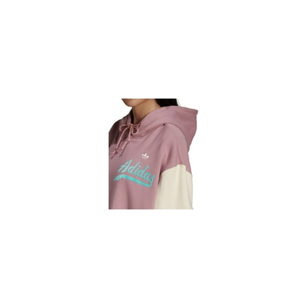 Adidas Womens Colorblocked Cropped Hoodie Magic Mauve/Wonder White S