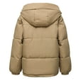 thumbnail image 4 of Crunowin Women Puffer Coat, Hooded Pocket Cotton Padded Solid Color Long Sleeve Winter Parka Coat Khaki S, 4 of 6