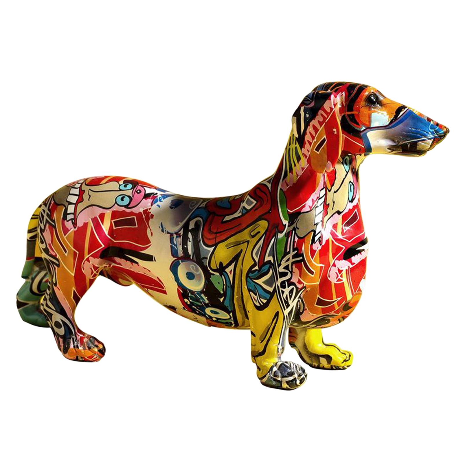 Graffiti Dachshund Sausage Dog Figurine Sculpture Statue Resin Craft Decoration 