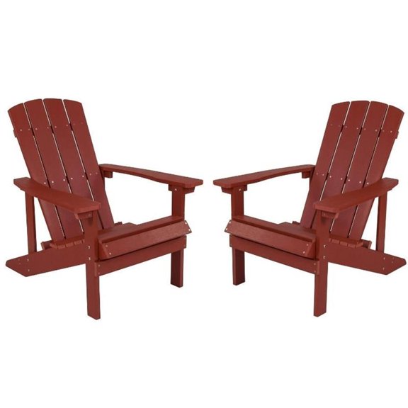 Home Square 2 Piece Faux Wood Adirondack Chair Set In Red