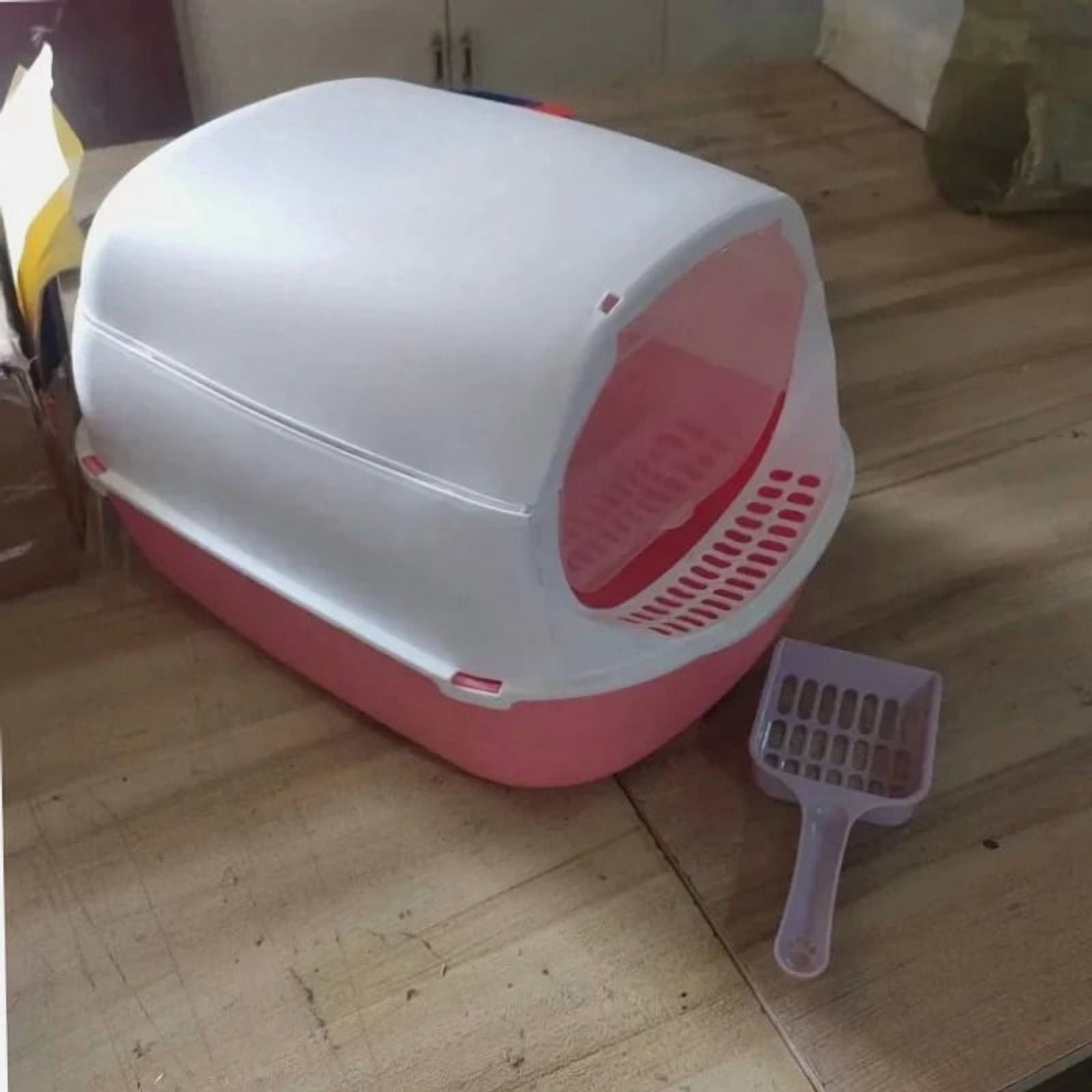 Portable Kitty Sandbox Litter Box Semi with Enclosed Splashproof Tray Toilet - Typpkmm
