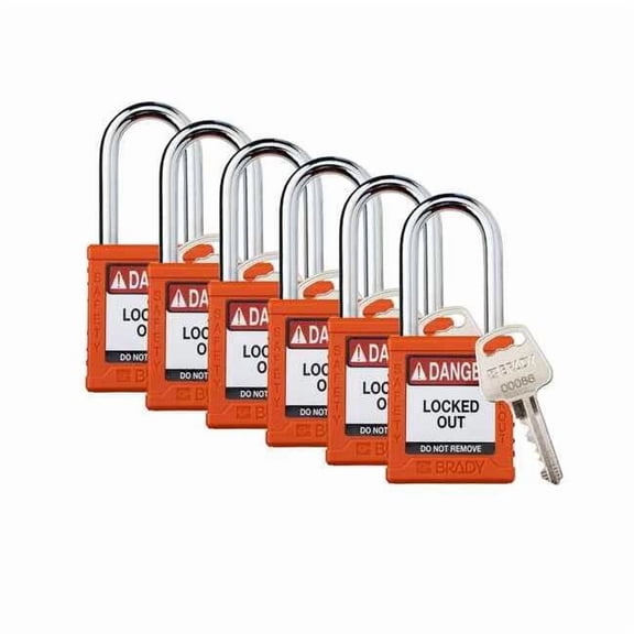 Brady Padlock,6 Pins,Orange,PK6 SDPL-ORG-38ST-KA6