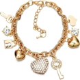 thumbnail image 1 of Pulsera de eslabones de cadena de oro - Pulseras con cierre de amor extensor de 7 "+ 2" para mujeres y niñas, con corazón de amor, llave, candado, pulsera con dijes, 1 of 5