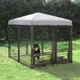 thumbnail image 2 of VEIKOUS Outdoor Dog Kennel, Metal Large Dog Crates w/Canopy & 2 Rotating Feeding Doors, 4.5' x 4.5' x 4.8', 2 of 8