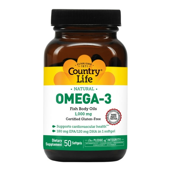 Country Life Natural Omega-3, 1,000 mg, 50 Softgels