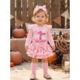 thumbnail image 6 of RUINIXCW Newborn Baby Girl My First Halloween Outfit Infant Girl Fall Clothes Letters Print Long Sleeve Romper Ruffled Skirt Headband Stockings Set, 6 of 10