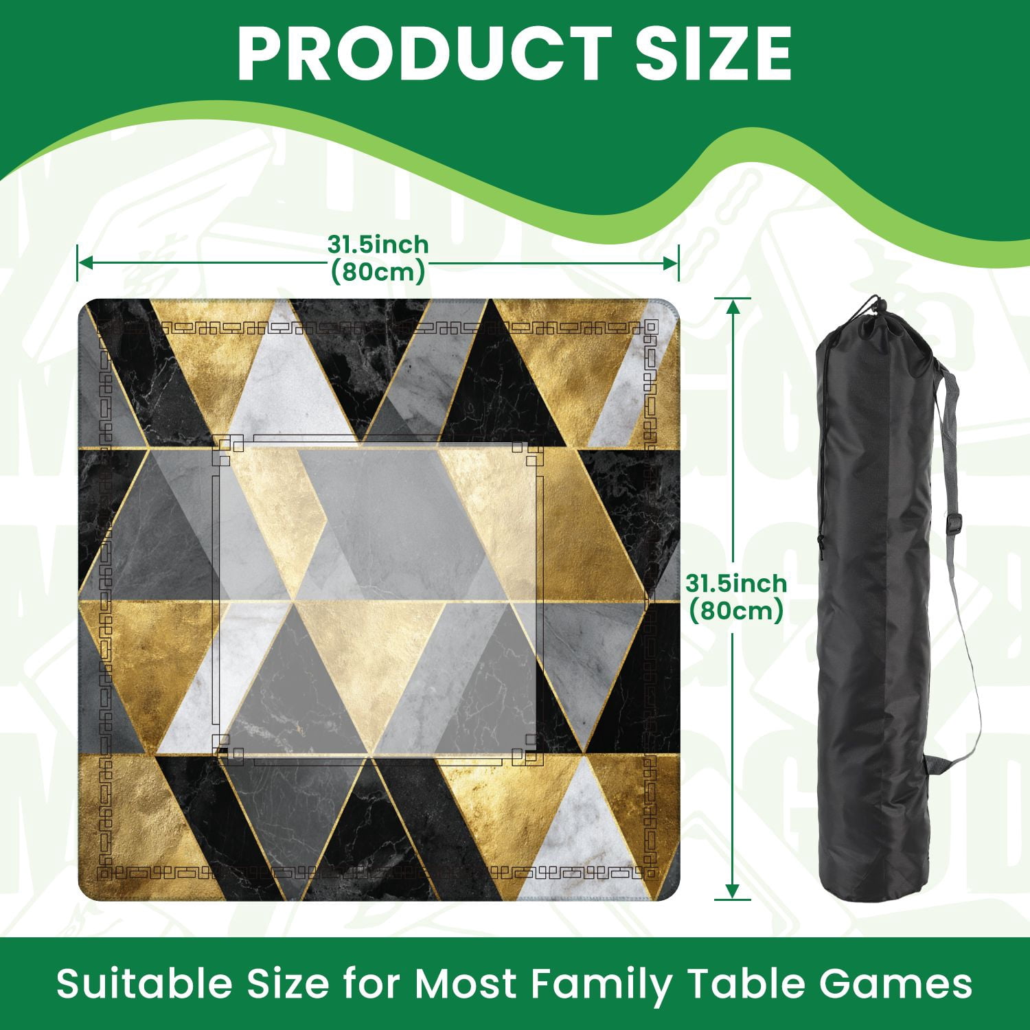 Mahjong Mat 31.5" x 31.5" seamless geometric gold metallic lines silver Non-Slip Noise Reduction American Mahjong Tiles Table Cover for Dominoes Poker Card Board Games Gift