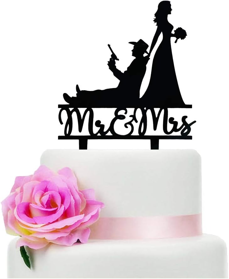 Mr and Mrs Wedding Cake Topper, Funny Gun Theme Wedding Bridal Shower