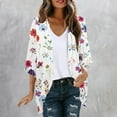 thumbnail image 2 of DJskiyers 3/4 Sleeve Cardigan for Women Lightweight Chiffon Bloses Print Kimono Cardigans Short Sleeve Loose Cover up Summer Blouse Top, 2 of 5