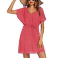 thumbnail image 1 of Vestido tipo pareo para bikini, traje de baño con abertura lateral corta y cuello en V para mujer, cubre bikini de manga corta, características de vanguardia, 1 of 3