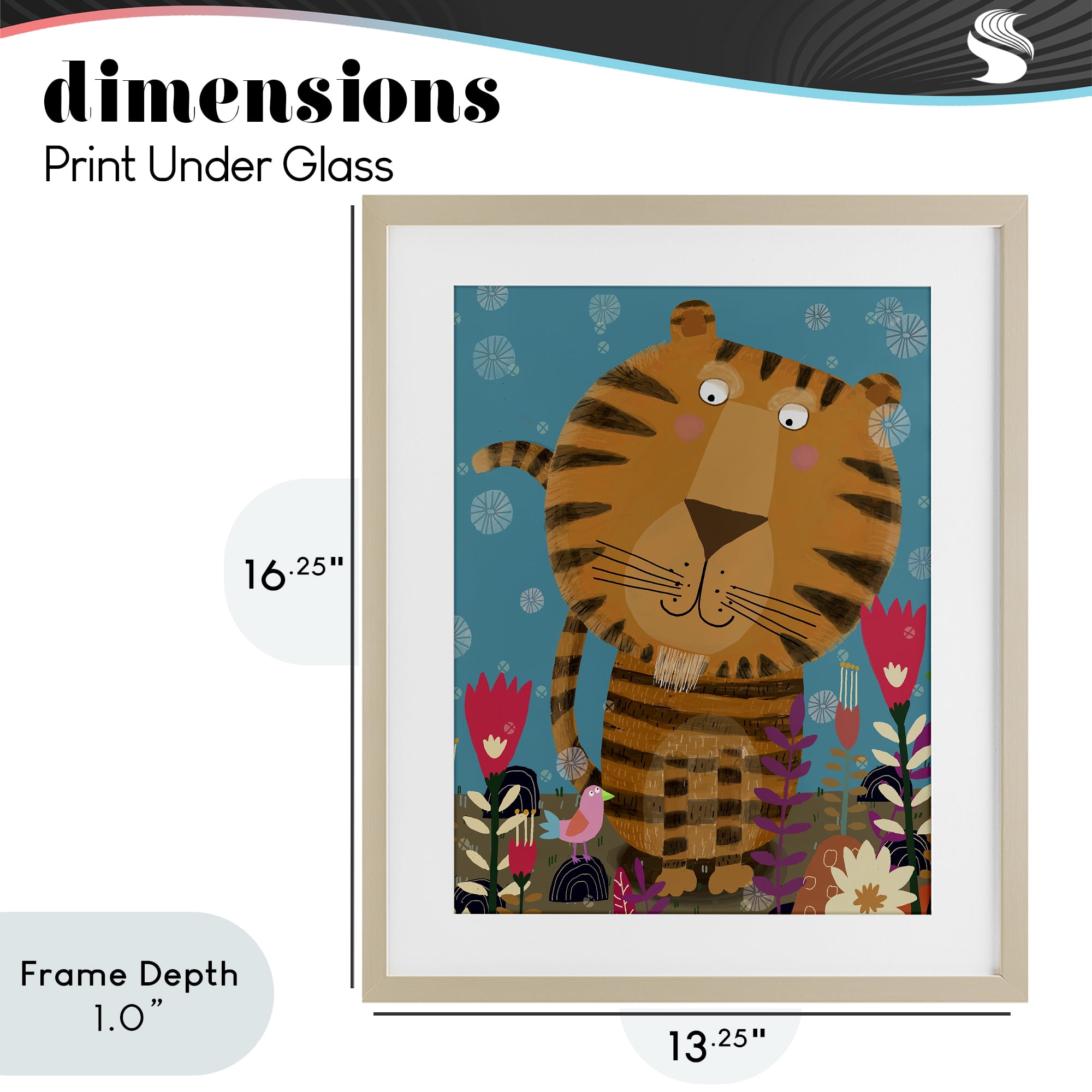 Stupell Industries Boho Tiger & Flowers Birch Framed Print Under Glass, design by Carla Daly