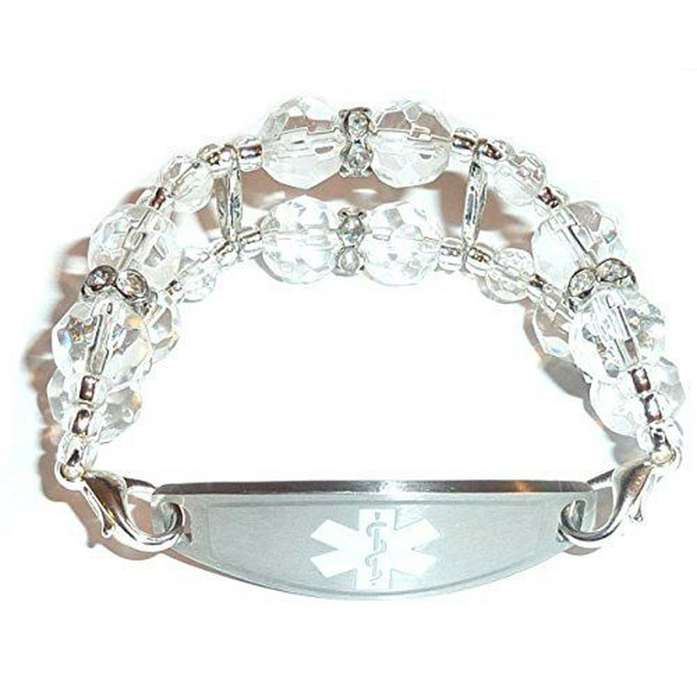 Hidden Hollow Beads Stylish Medical Alert Bracelets Double Crystal