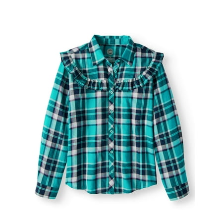 Plaid Ruffle Flannel Button Down Shirt (Little Girls & Big Girls)