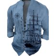 thumbnail image 3 of Shirts for Men Vintage Long Sleeve Button Banded Collar Fit Lightweight Tops Henley Shirts Blue XXL, 3 of 4