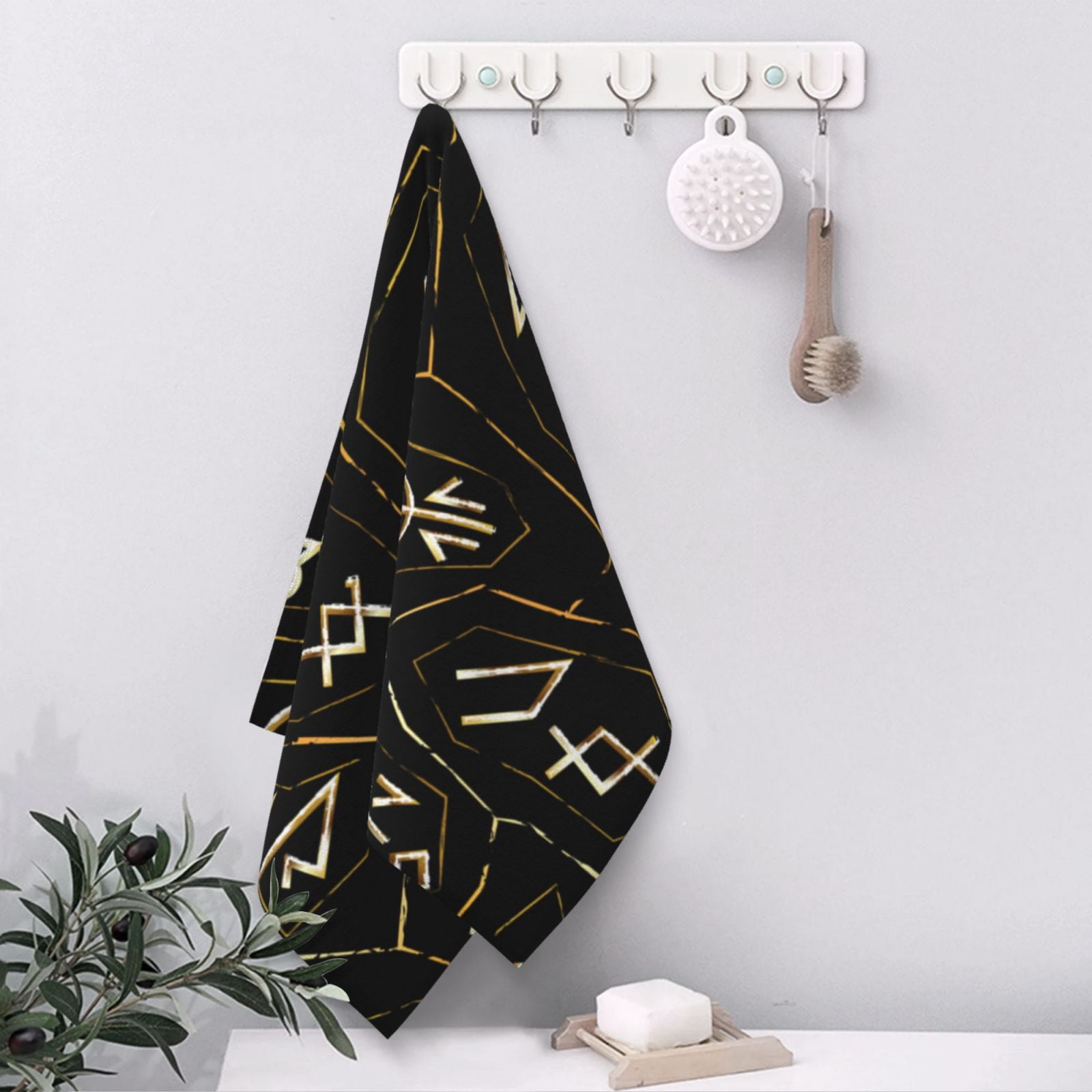 Gold Black Ancient Runes 27.5" x 16" Ultra Soft Hand Towel, Face Wash Cloth for Bathroom, Gym, Travel, Pool
