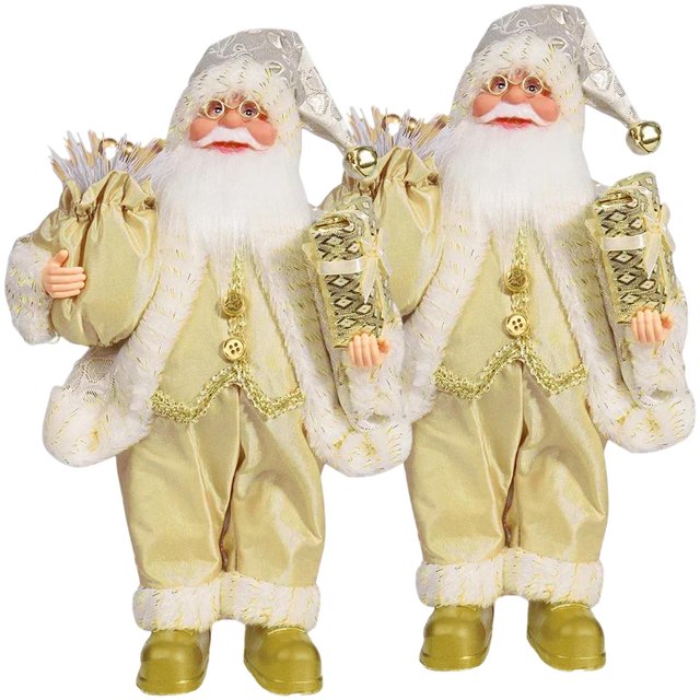 Santa Claus Adorno MisterClaus09 2Pzas 14x29cm Elegante Dorado/Blanco Plástico/Tela.