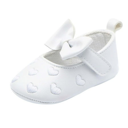 

6-9 Months Baby Girls Shoes Infant Mary Jane Flats Princess Wedding Dress Baby Sneaker Shoes Toddler Kid Baby Girls Princess Cute Toddler Solid Color Soft Leather Bow Shoes White