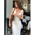 thumbnail image 2 of Womens Elegant Satin V Neck Backless Sleeveless Maxi Dress Tie Low Back Formal Cocktail Dresses White S, 2 of 9