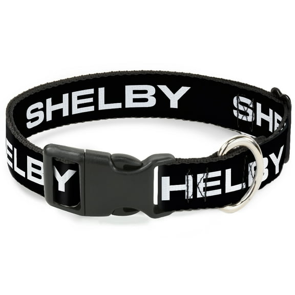 Carroll Shelby Pet Collar, Dog Collar Plastic Buckle, Shelby Text Only Black White, 7 to 8.5 Inches 0.5 Inch Wide