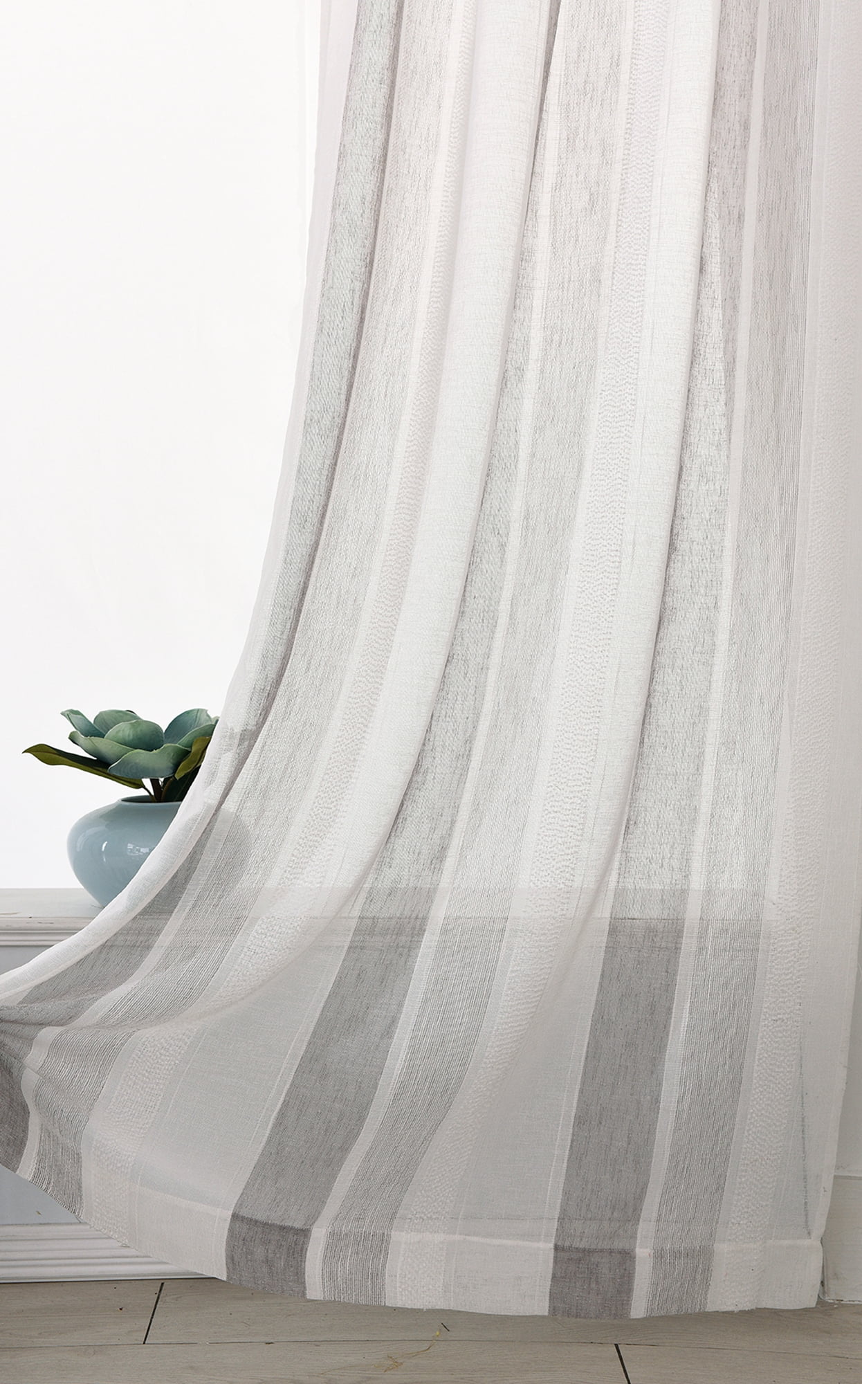 Uptown Home Semi Sheer Stripe Rustic Window Curtain Panels Provide Privacy for Bedroom Living Room Linen Rod Pocket Drapes, 50"x 95"x2, Gray and White