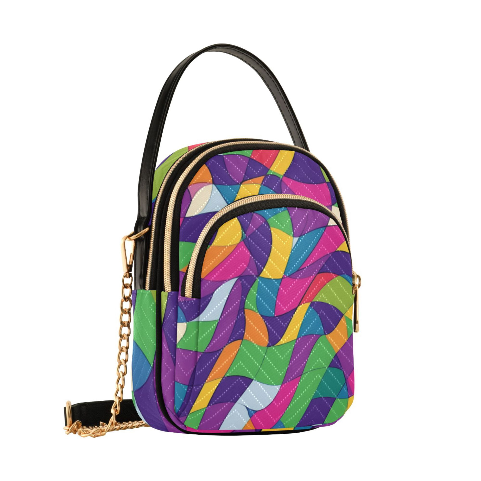 FORMRS Crossbody Bag for Women Quilted Travel Shoulder Cell Phone Purse with Chain Strap Handbag, Colorful Plaid