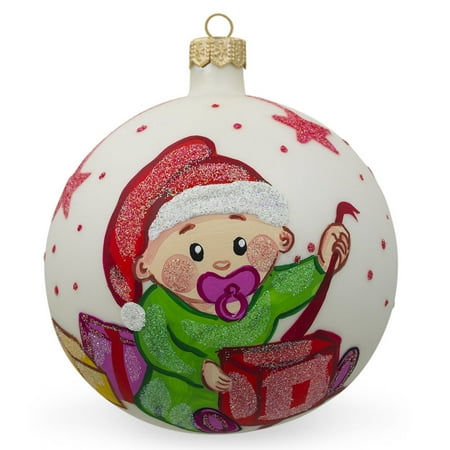 4 quot girl opening gift glass ball baby s first christmas 4 quot girl opening gift glass ball baby s first christmas