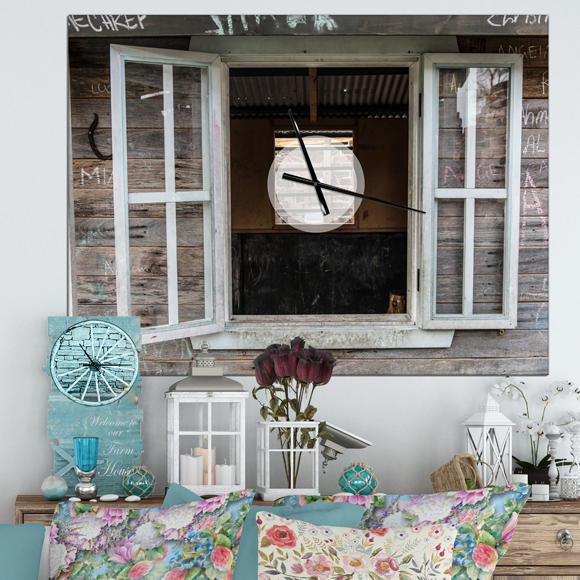 Designart 'Wooden Walls and Windows' Farmhouse Wall Clock