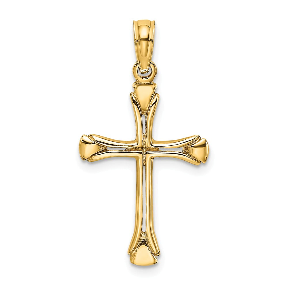 14k Yellow Gold Budded Cross Charm Pendant 25mmx12mm 14k Yellow Gold Budded Cross Charm Pendant 25mmx12mm