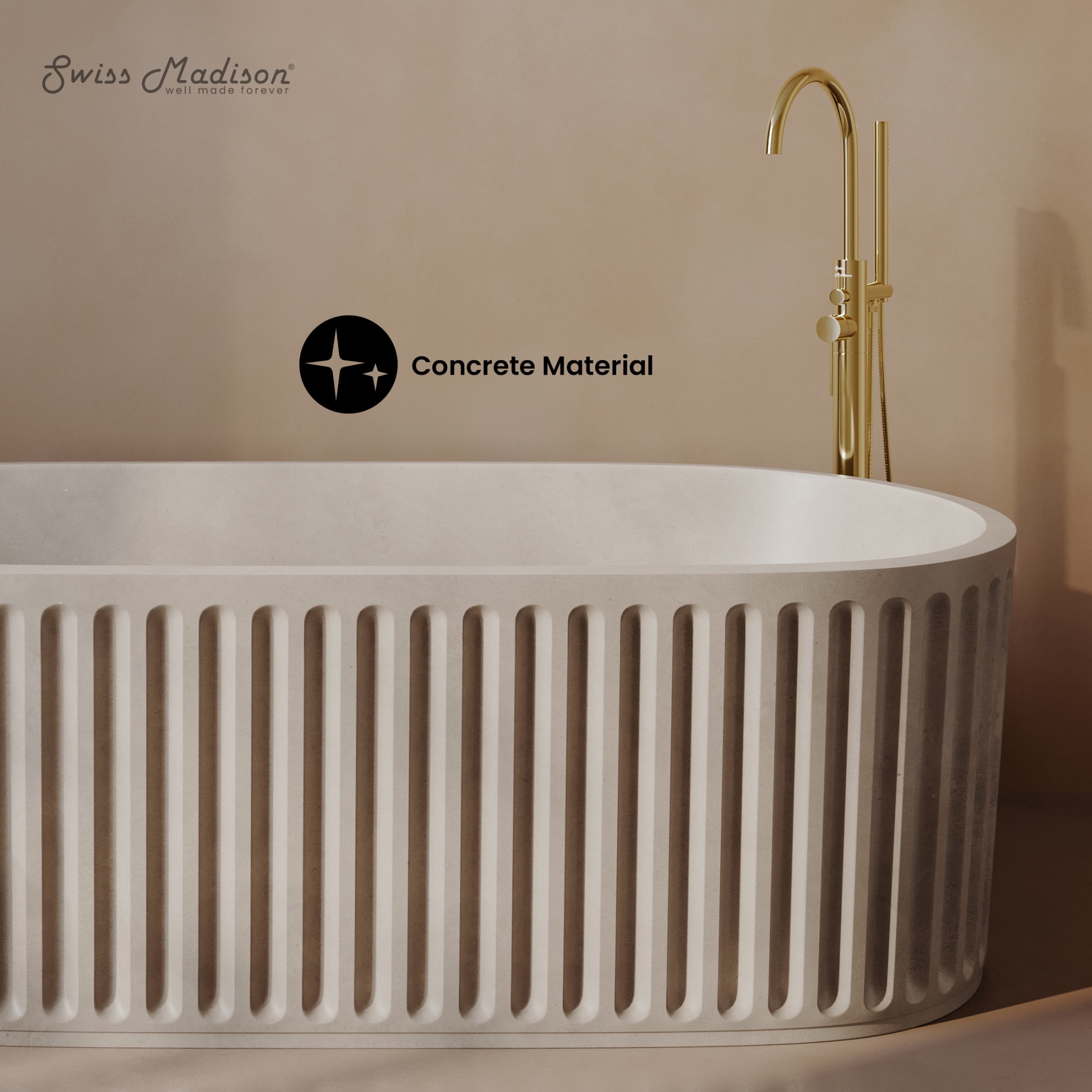 Delice 67" Freestanding Concrete Bathtub in Sand, Drain Included