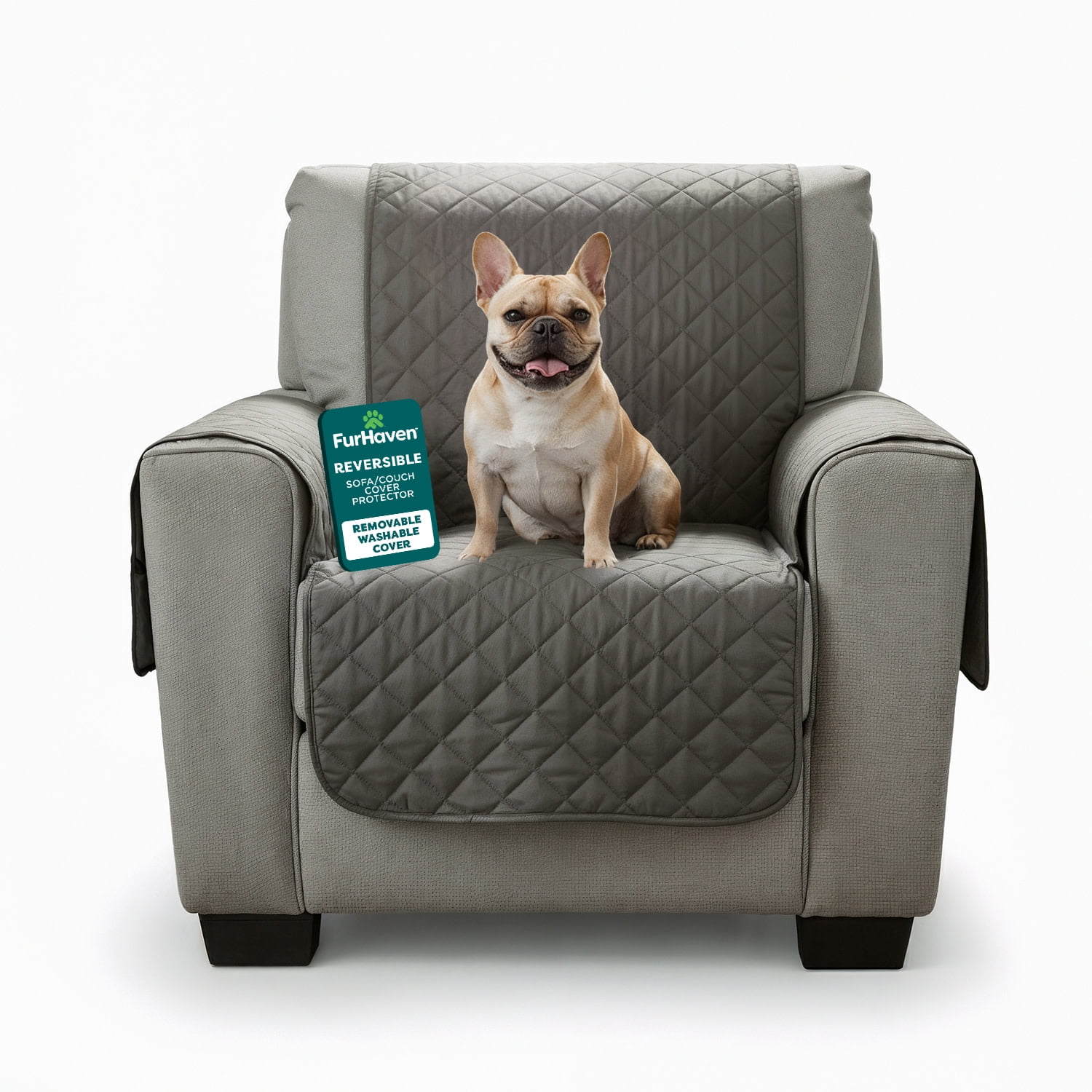 Furhaven Water-Resistant & Reversible Chair Cover Protector for Dogs, Cats, & Children - Two-Tone Pinsonic Quilted Living Room Furniture Cover - Gray/Mist, Chair
