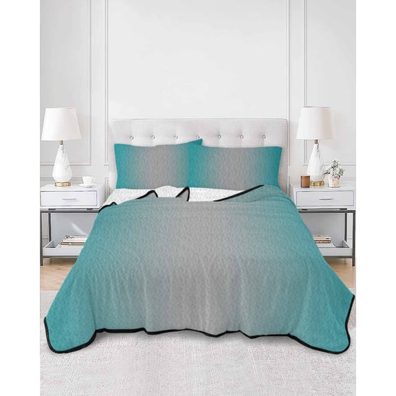 Quilts Full Size, Teal Grey Ombre Soft Comforter Bedding Set for Bed, Gradient Contemporary Abstract Art Lightweight Quilted Bedspread with Pillow Cover(2 Pieces) for All Season, 78x90 Inch