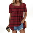 thumbnail image 2 of HomeDM Womens Crew Neck Short Sleeve Tops Summer Casual Pleated Stripes Color Block T Shirts Trendy Tunic Tops, 2 of 7