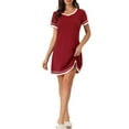 thumbnail image 2 of INSPIRE CHIC Women's Short Sleeve Nightshirt Contrast Color V Neck Nightgown XL Burgundy, 2 of 6
