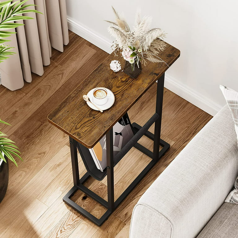 Yusong Small Narrow Side Table for Small Spaces, Slim End Table Magazine Table Nightstand with Storage Holder, Accent Skinny Snack Couch Bedside