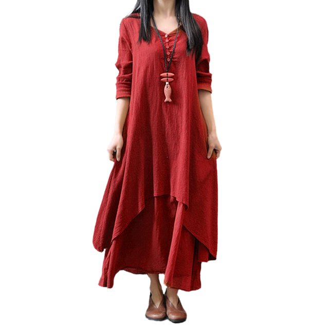 Vestido largo extragrande de manga larga para mujer, vestido básico, traje de vacaciones de ajuste holgado FLhrweasw Nuevo