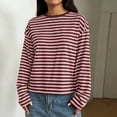 thumbnail image 3 of Hvogkswy Long Sleeve Shirts for Women Trendy Crewneck Cropped Striped T Shirt Loose Casual Pullover Blouses, 3 of 7