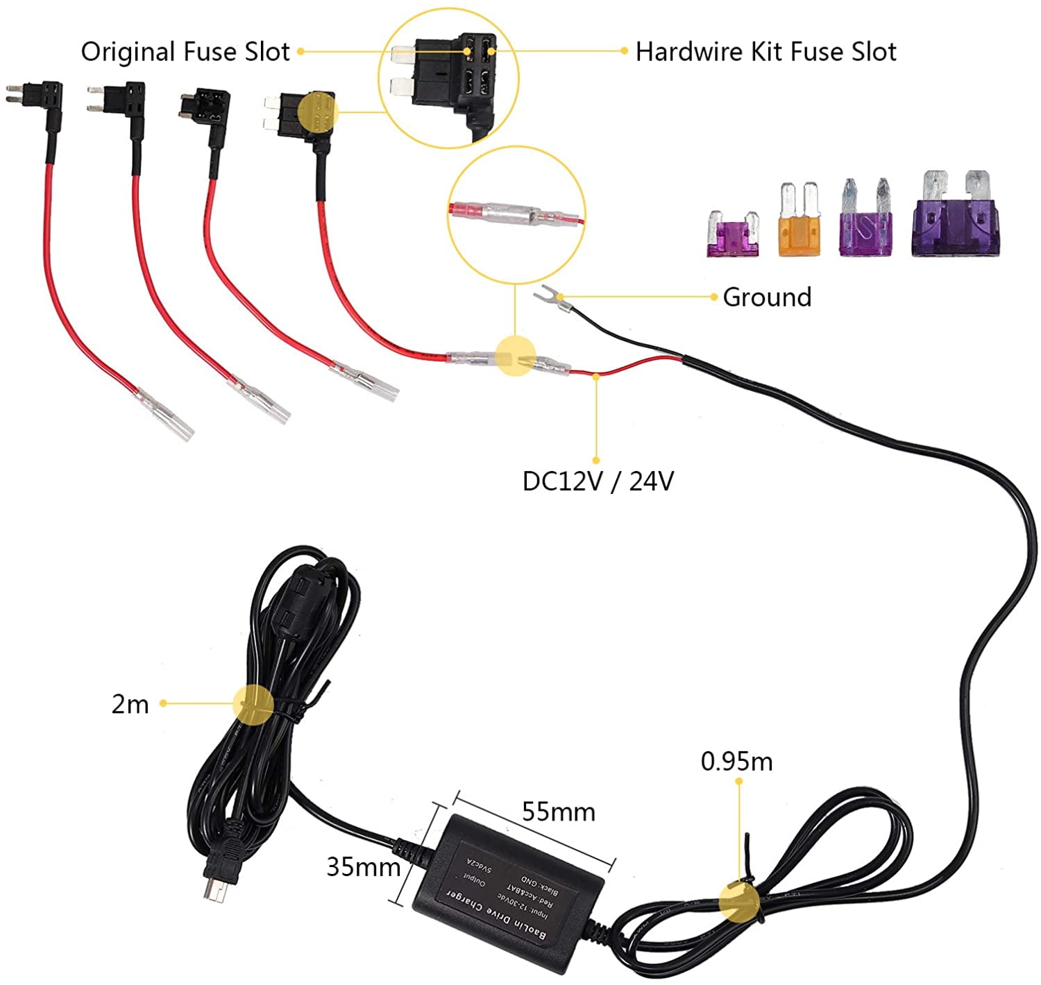 Car Recorder Dash Cam Hard Wire Kit 