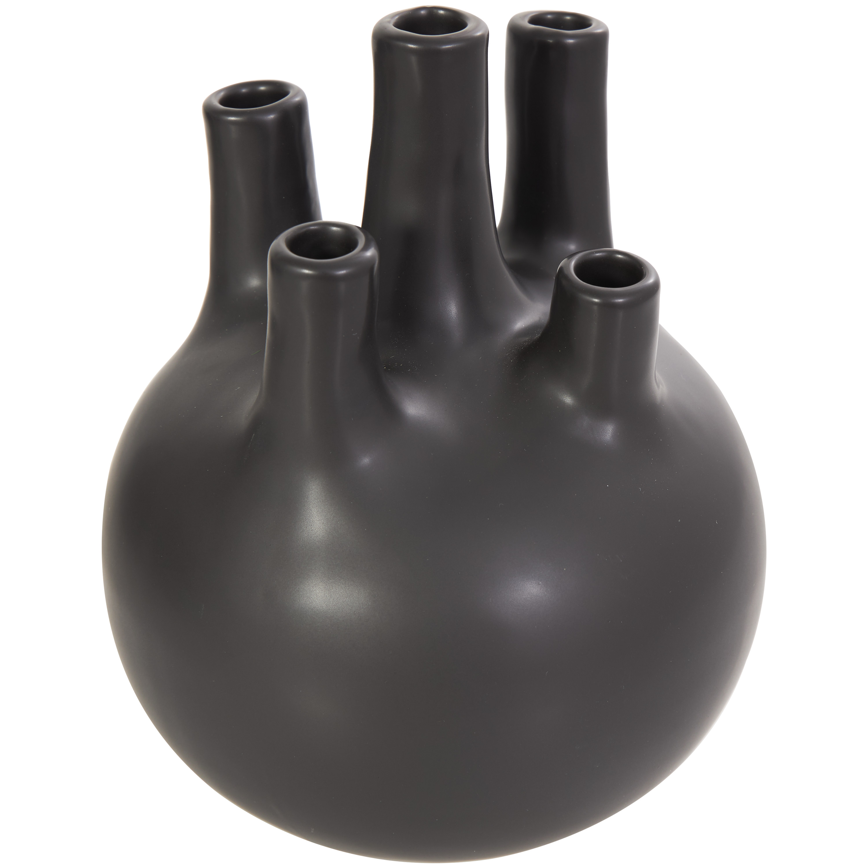 CosmoLiving by Cosmopolitan 6"W, 7"H Round Bud Black Ceramic Vase with Multiple Openings, Set of 3