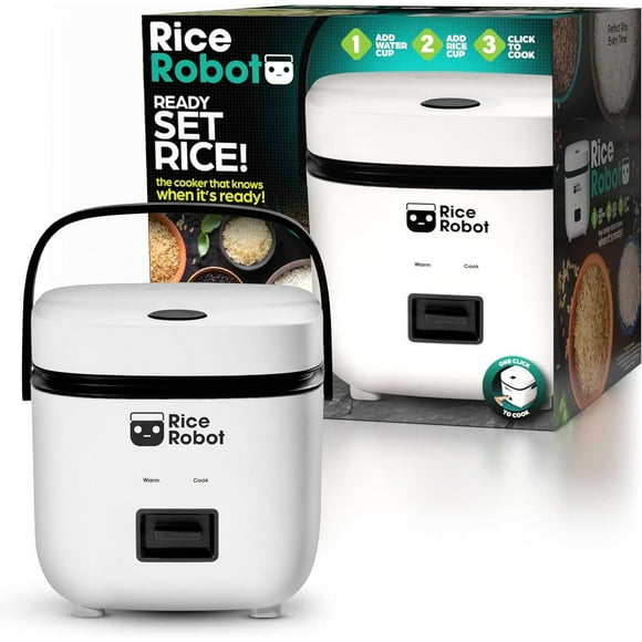 Rice Robot Rice Cooker, PFAS-free, Nonstick. 1.2 Quart Capacity, with Stainless Steel Steamer Tray