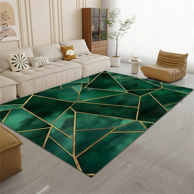 Stained Glass Fragments Rug 4 x 6 ftGreen for Bedroom Fluffy Machine Washable Shaggy Soft Area Rug, Non-Slip Indoor Floor Carpet for Living Room Home Decor Aesthetic